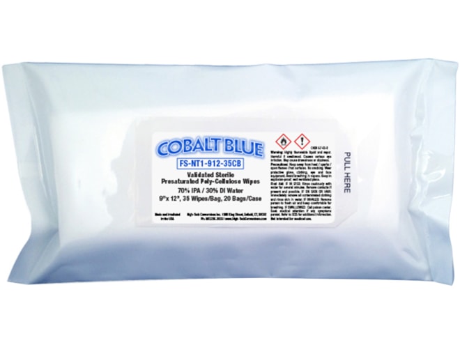 High-Tech Conversions Cobalt Blue 70% IPA Sterile Poly-Cellulose Wipes